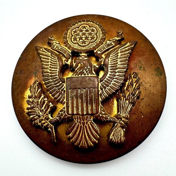Other - WWII Era Vtg US Army Brass Eagle Button Hat Cap Badge Antique Military Insignia